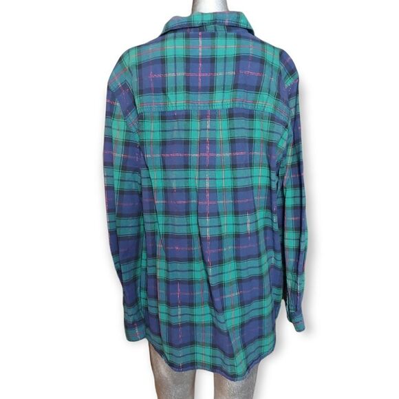 Vintage Victoria Jones Blue Green Plaid Snowman Christmas Winter Flannel Size 1x - Picture 7 of 9
